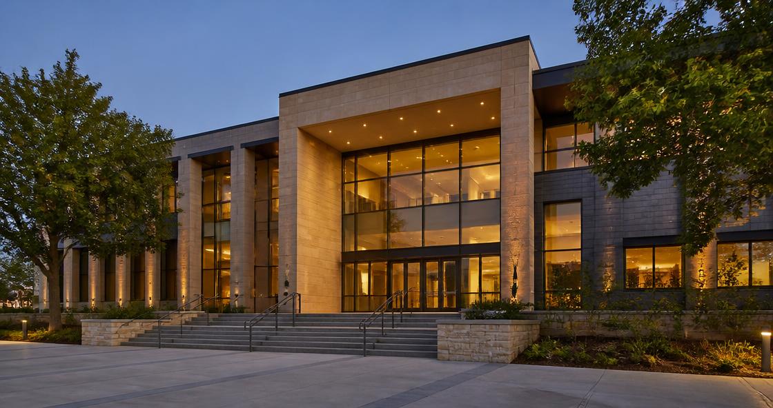 City hall with citizens receiving services