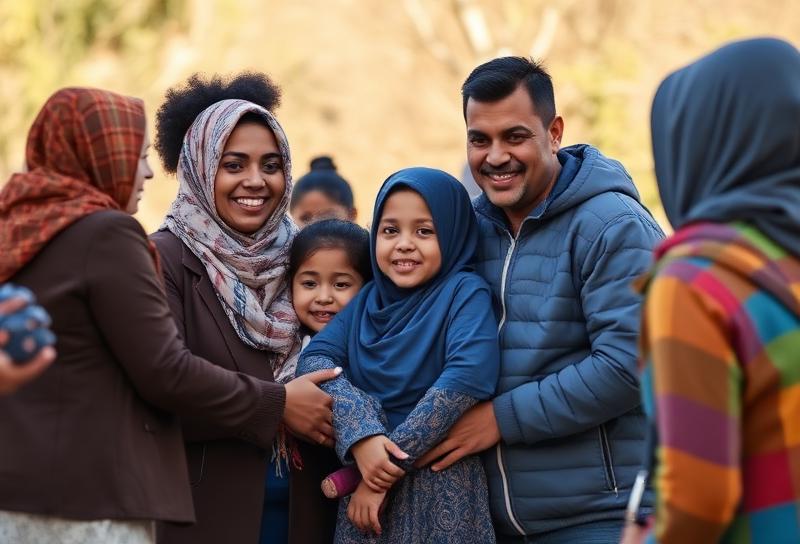 Refugee family being welcomed by community support workers